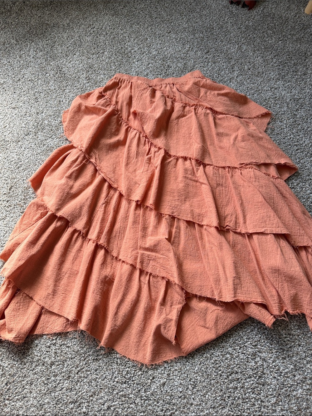 Polagram Coral Tiered Ruffle Midi Skirt